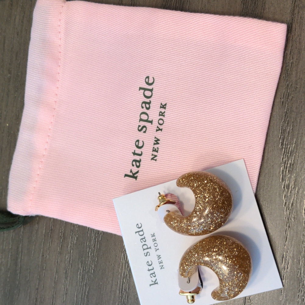 NEW Kate Spade Glitter Huggies in Gold - Picture 2 of 5